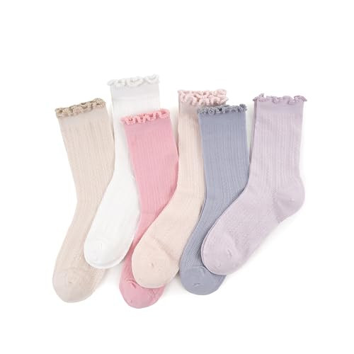 ARBINSON 6 Pairs Ruffle Socks for Women，Frilly Socks Women，Solid Color Cute Ankle Lettuce Edge Soft Crew Socks（White/Oatmeal/Dusty Pink/Light Pink/Blue/Purple） | Amazon (US)