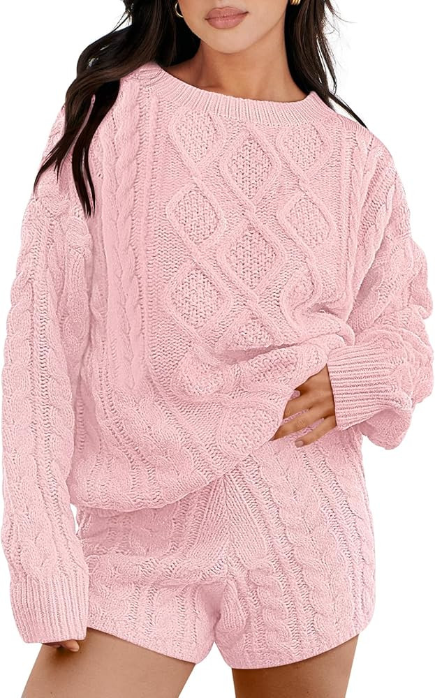 Caracilia Women's 2 Piece Outfits Long Sleeve Chunky Warm Cable Knit Oversized Sweaters 2023 Wint... | Amazon (US)