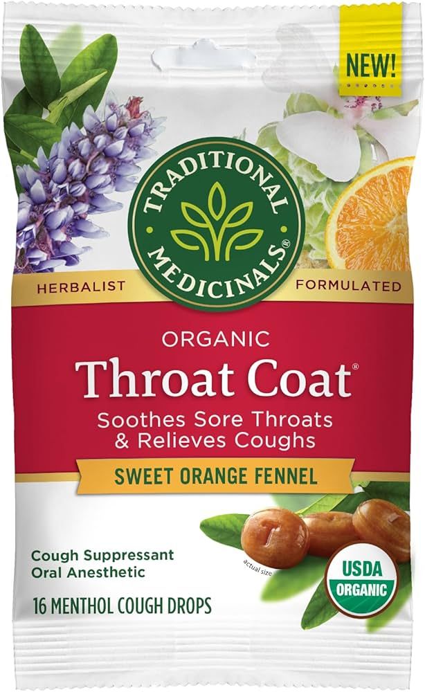 Traditional Medicinals Throat Coat Organic Cough Drops, Sweet Orange Fennel with Menthol, Soothes... | Amazon (US)