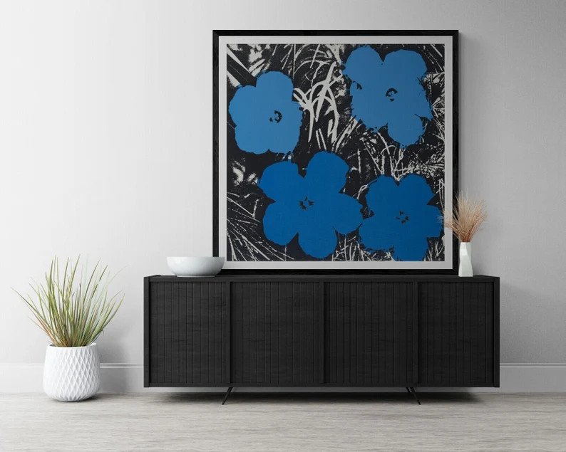 Blue Flowers Black and White l Warhol l Pop Art | Canvas or Print (Framed /Unframed and Mat/No Ma... | Etsy (US)