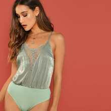 Lace Trim Satin Bodysuit | SHEIN