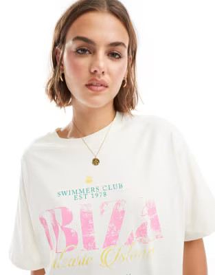 ASOS DESIGN oversized t-shirt in ibiza print in white | ASOS (Global)