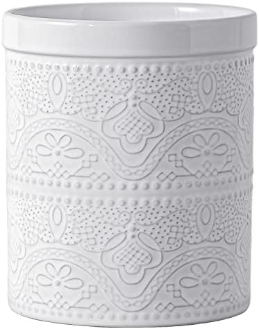 FUN ELEMENTS Kitchen Utensil Holder, 7.2" Super Large Utensil Crock Heavy and Stable Lace Emboss ... | Amazon (US)