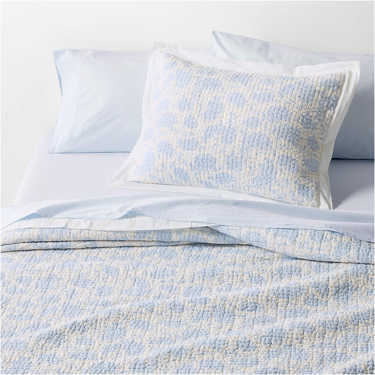 Celeste Organic Cotton Blue Vine Print King Quilt + Reviews | Crate & Barrel | Crate & Barrel