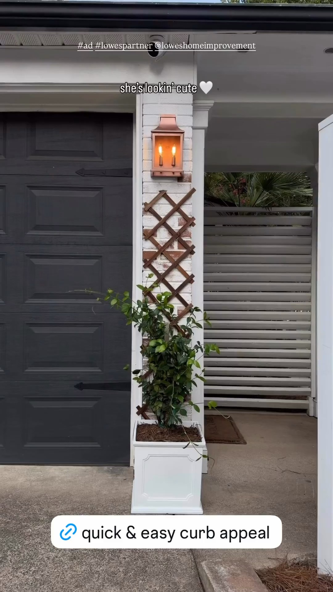 Our garage area needed a little curb appeal love, so these lanterns from @loweshomeimprovement that I spray painted copper did the trick! I can’t wait to see how this star jasmine looks next year when it grows bigger.

#LTKHome