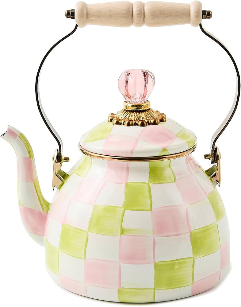 MACKENZIE-CHILDS Enamel Tea Kettle, Cute Tea Kettle for Stovetop, 2 Quarts, Pastel Pink-and-Green... | Amazon (US)
