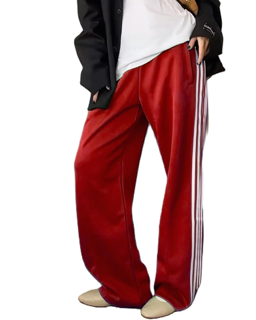 KMBANGI Women Striped Track Pants Elastic Waist Straight Leg Sweatpants Joggers Wide Leg Side Str... | Amazon (US)
