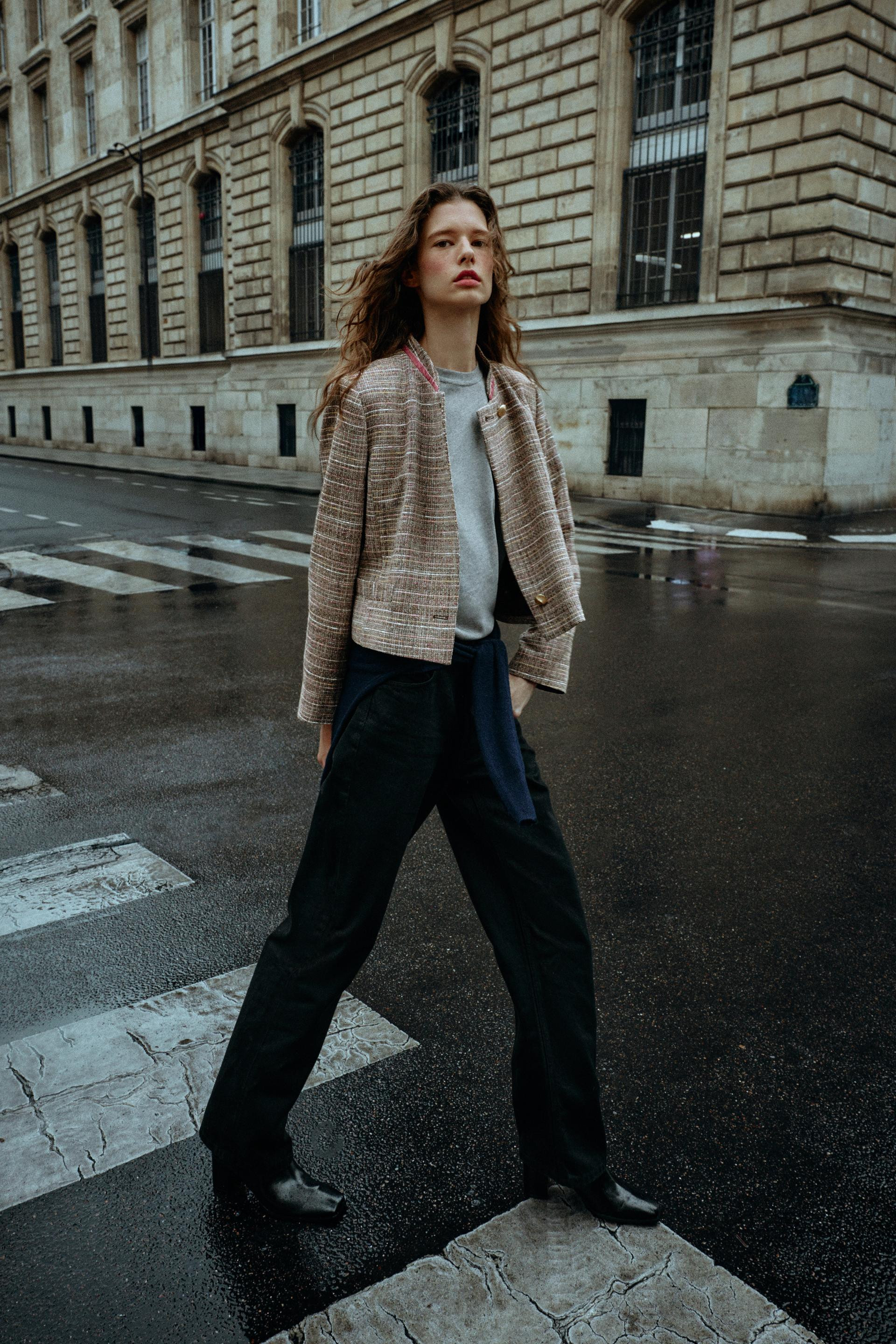 Zara - Structured Cropped Blazer - Brown / Ecru - S - Woman | Zara US