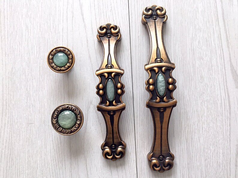 3.75 5 Antique Brass Drawer Pull Green Dresser Knobs Pulls Handles Kitchen Cabinet Knob Retro Han... | Etsy (US)