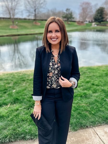 Blazer is 25% off today only 
Wearing my regular medium but if you are broad shouldered or in between sizes, I recommend sizing up.

Use code LAURA10 to save on my top and pants (both run true to size )

#LTKworkwear #LTKsalealert #LTKover40