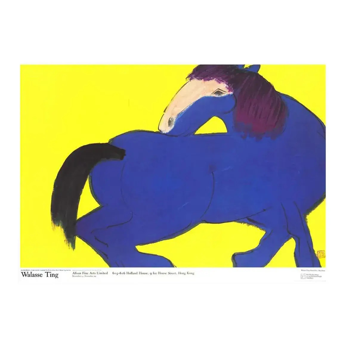 Walasse Ting Exhibit Poster With "Blue Horse" - 1990 Large Art Lithograph | Chairish