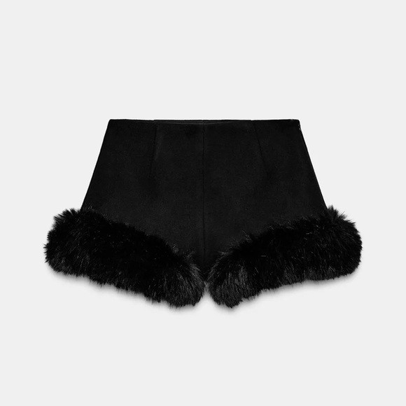 Zara WOOL BLEND SHORTS WITH FAUX FUR EFFECT | Poshmark