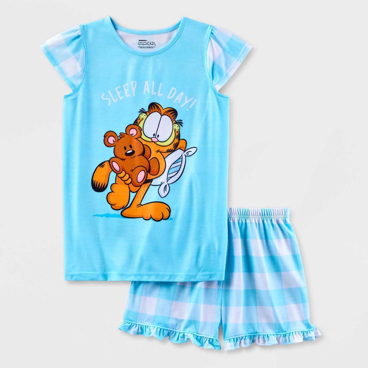 Girls' Garfield 2pc Short Sleeve Pajama Set - Blue | Target