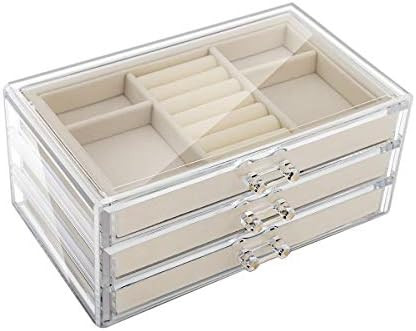 Emibele Jewelry Box, 3 Drawers Velvet Jewelry Organizer for Ring Earring Necklace Bracelet Displa... | Amazon (US)