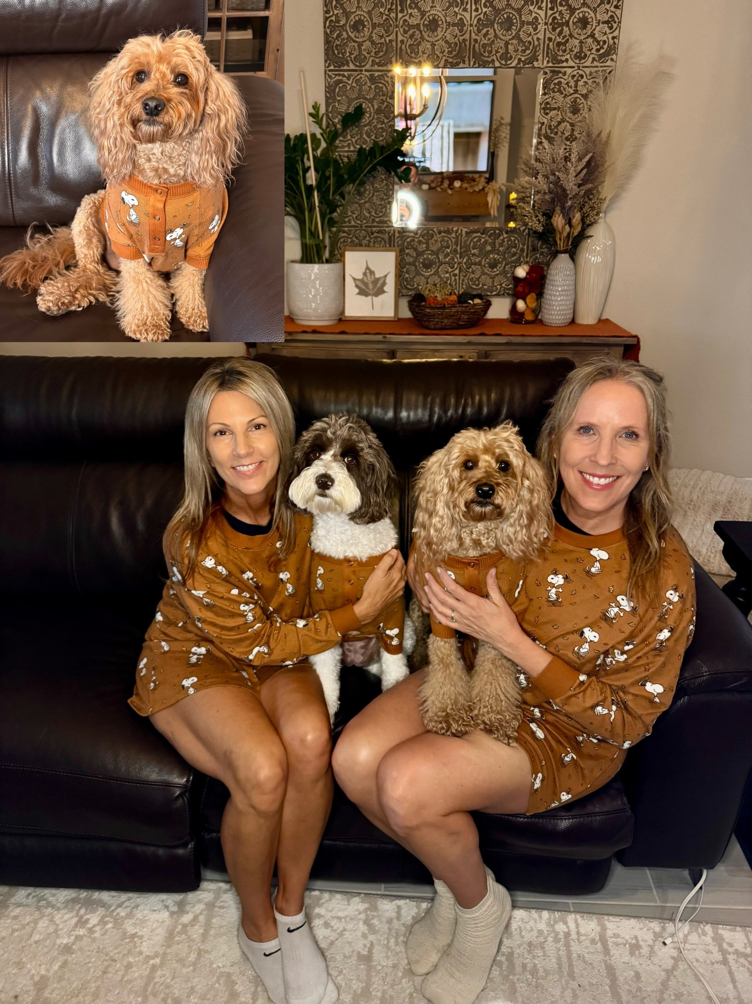 Loving these super soft plush pajamas with Snoopy fall print!  And the matching dog pjs are way too cute! Both my pups are wearing medium (30-35 lbs)
-95% Polyester, 5% Elastane & machine washable
Also loving the Snoopy fall leaves embroidered slippers & crew socks 
Perfect fall loungewear

#LTKPets #LTKStyleTip #LTKSeasonal