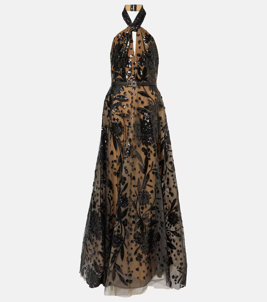 Elie Saab Sequined halterneck gown | Mytheresa (UK)