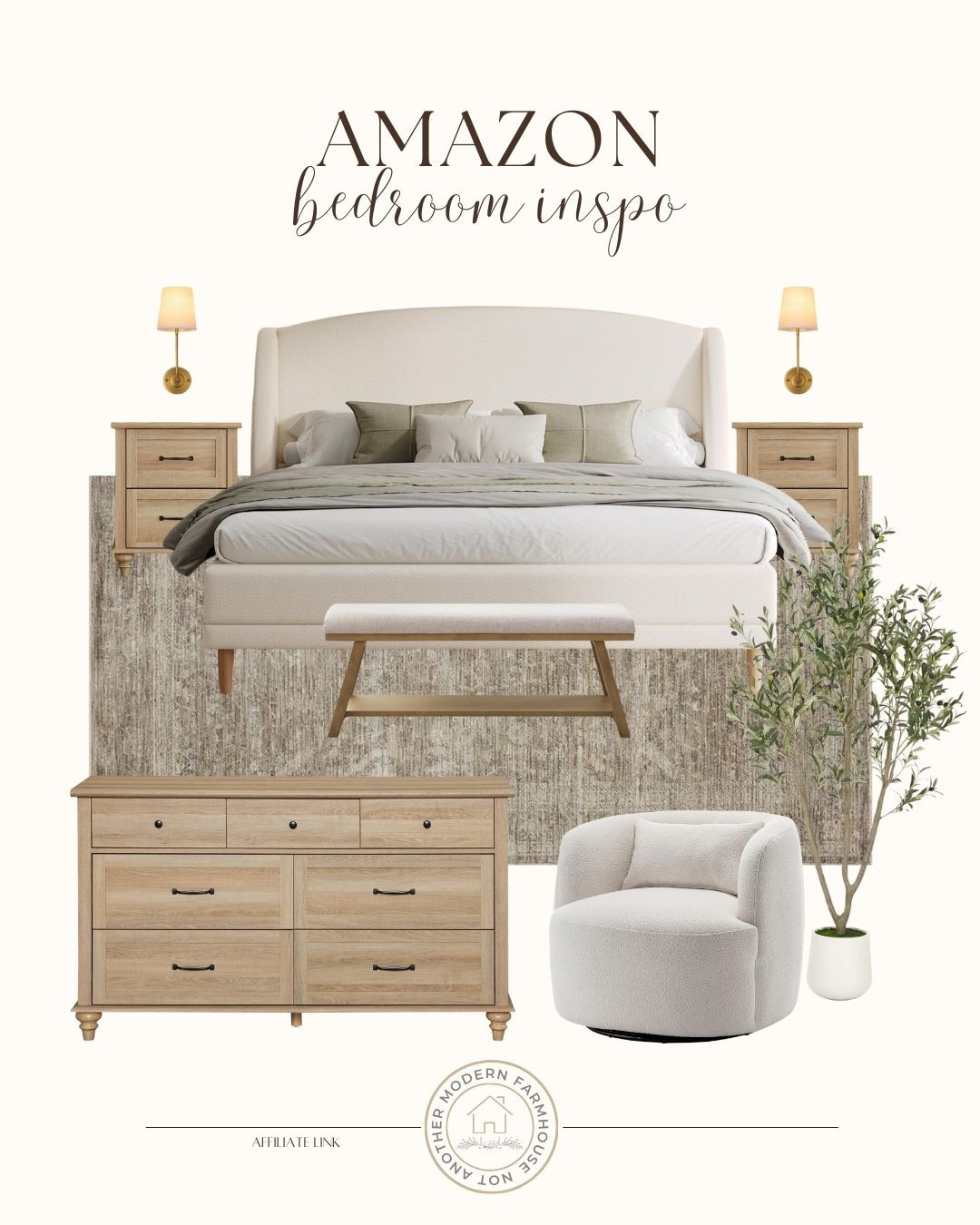 Neutral bedroom inspo all from Amazon! 🛏️

Comfortable and chic, wood dresser, upholstered bed frame, designer look for less, modern farmhouse, calming colors, Loloi rug, olive tree, primary bedroom styled space.
 

 #LTKHome