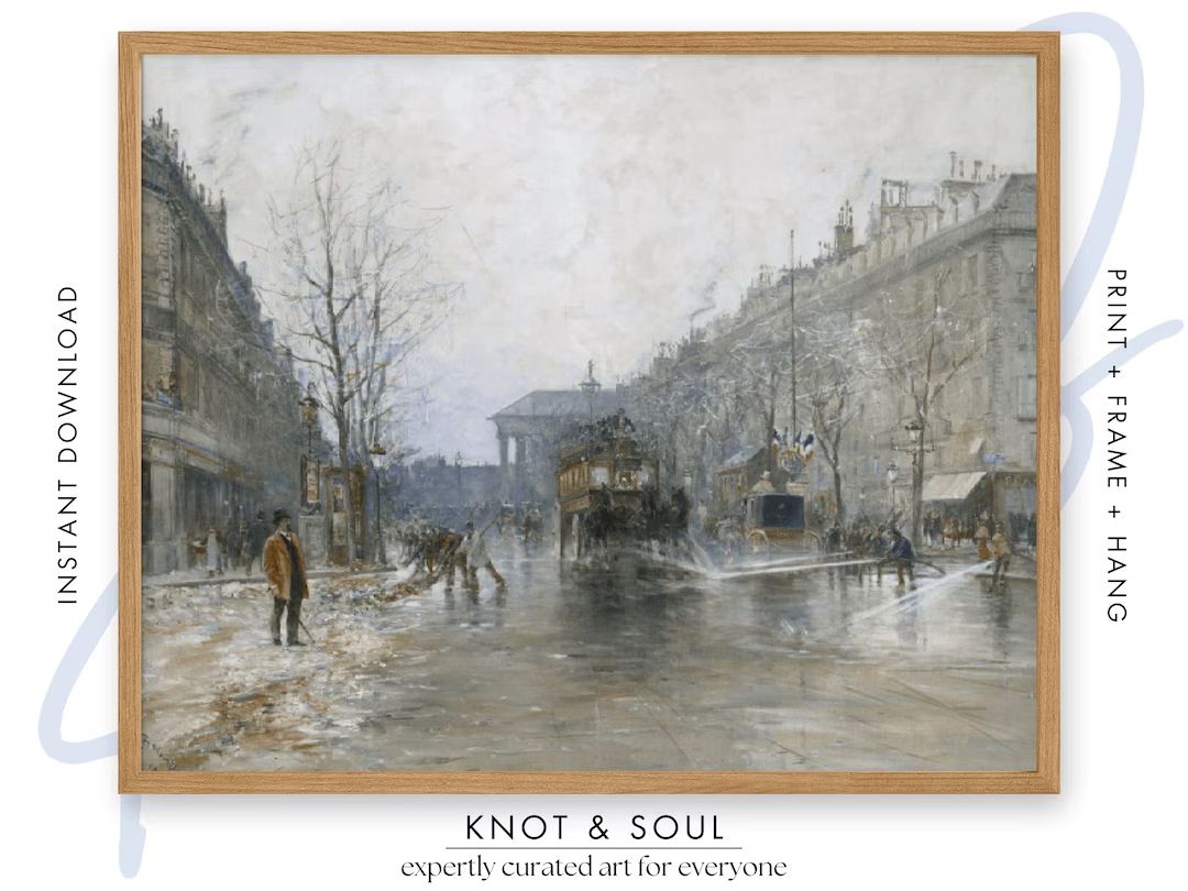 Winter Paris Street Scene PAINTING | Vintage Farmhouse Christmas Art Print | Digital PRINTABLE Di... | Etsy (US)