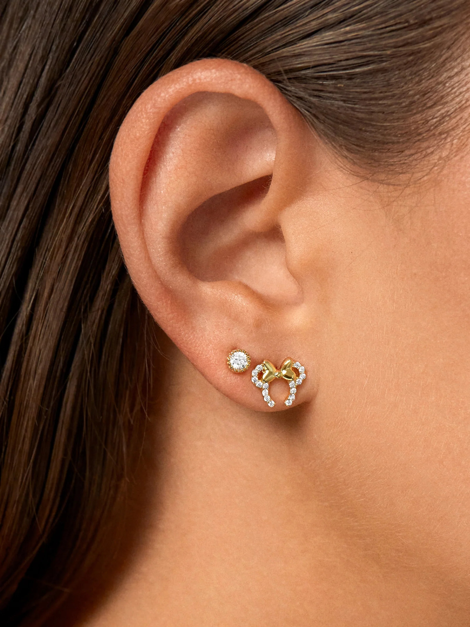 Minnie Mouse Disney 18K Gold Plated Sterling Silver Disney Earrings - Gold/Pavé | BaubleBar (US)