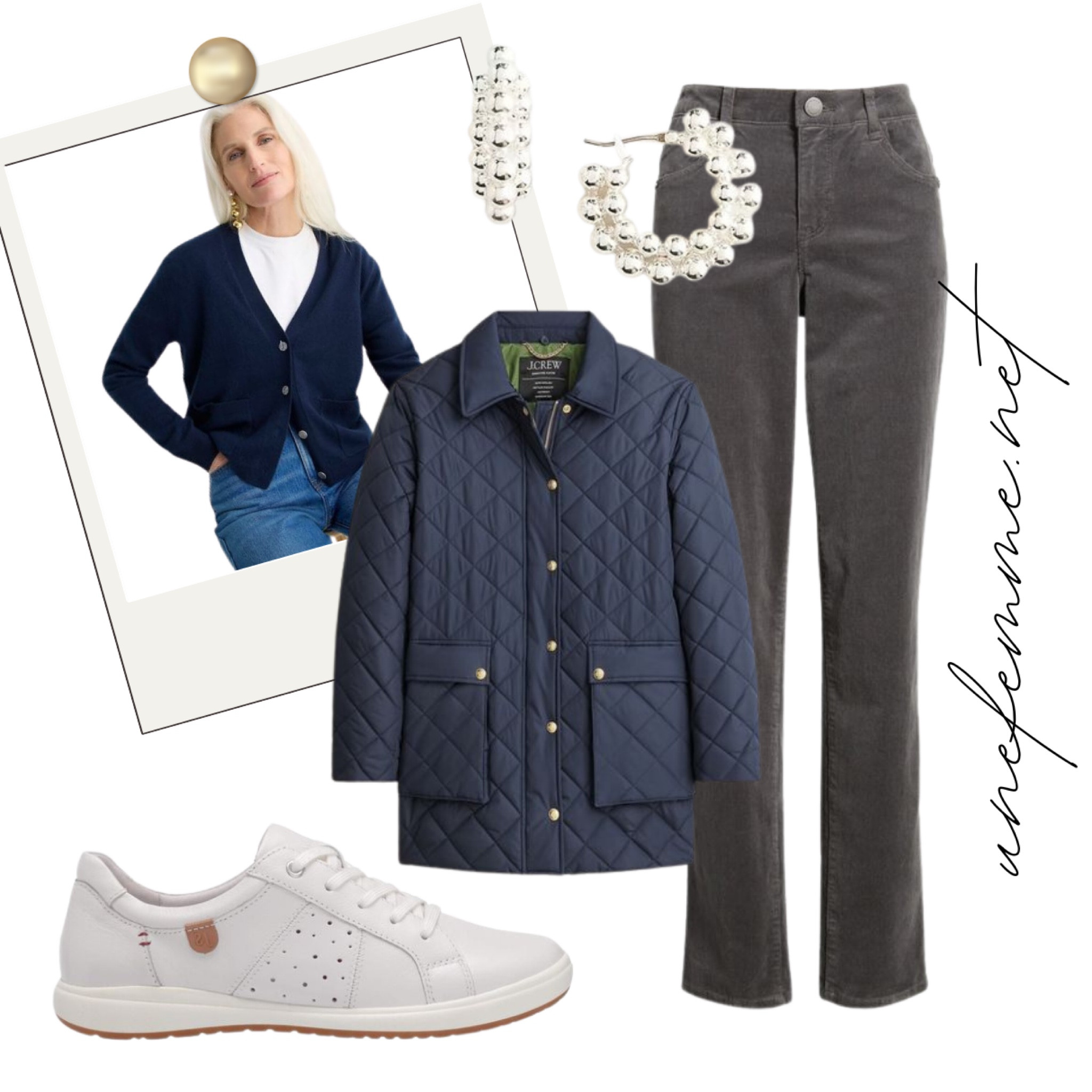 Casual fall outfit idea in cool neutrals with silver earrings and a quilted barn jacket

#LTKover40 #LTKSeasonal #LTKstyletip