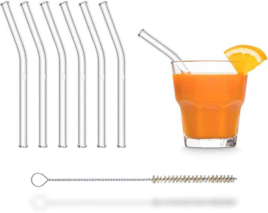 Halm Glass Straws – 6x Short 6 Inch bent Reusable Drinking Straws + Plastic-Free Cleaning Brush... | Amazon (US)
