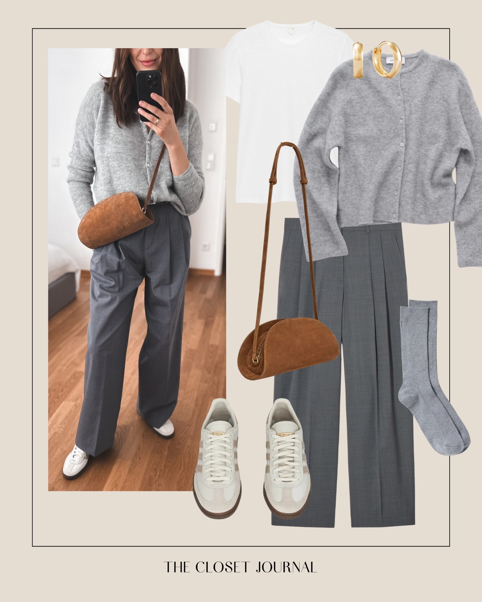 Grey comfy look - with wide-leg trousers and sneakers.