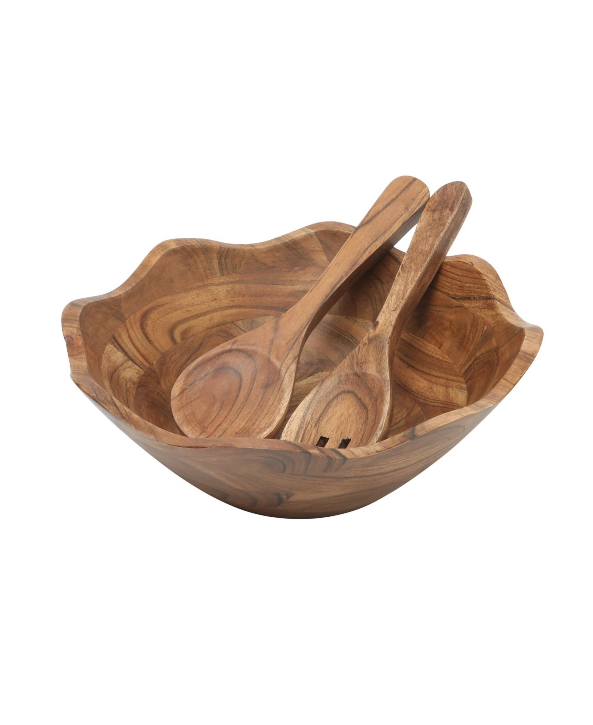 Gibson Home Sandhurst 3-Piece Acacia Wood Salad Bowl Set – 12-Inch Scalloped Serving Bowl with Wooden Salad Servers - Natural | Macy's
