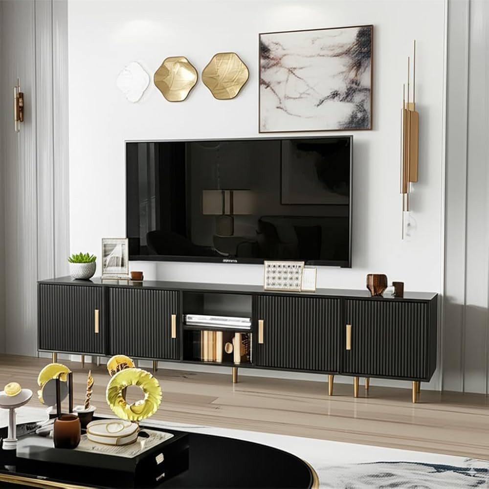 DIYART 79" Luxury Fluted TV Stand with 2 Side Tables, Entertainment Center for 65/70/75/80 inch T... | Amazon (US)