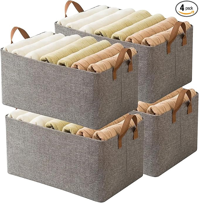 AARAINBOW 4 Pcs Closet Clothes Organizer Bins, Fabric Storage Box with Steel Frame Stackable Shel... | Amazon (US)