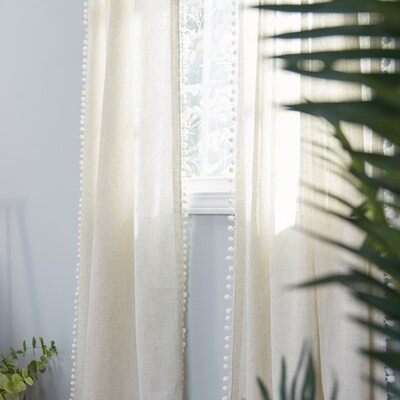 allen + roth  95-in Linen Polyester Blend Light Filtering Back Tab Single Curtain Panel | Lowe's