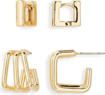Set of 2 Square Huggie Hoop Earrings | Nordstrom