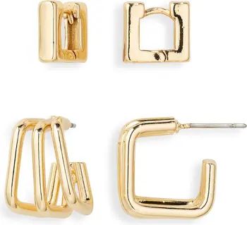 Set of 2 Square Huggie Hoop Earrings | Nordstrom