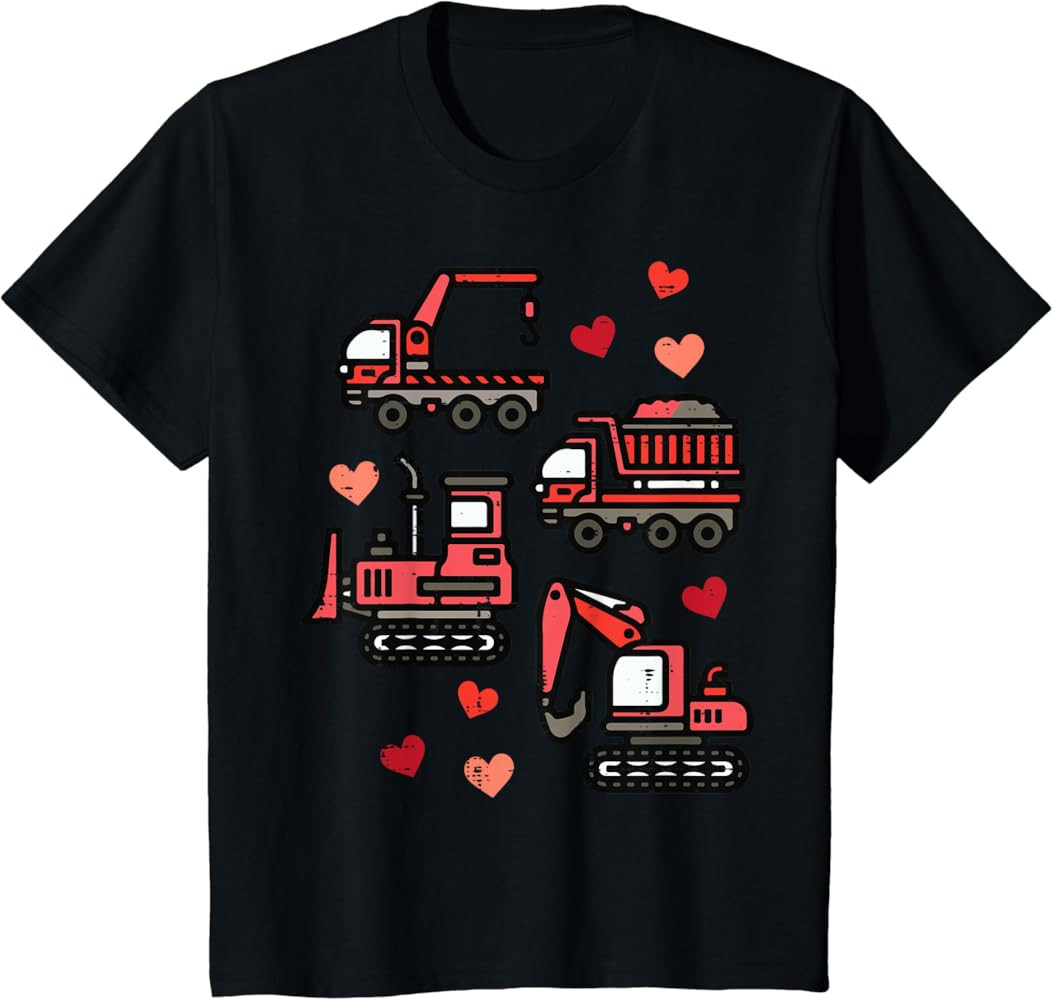Kids Valentines Day Construction Trucks Funny Boys Kids Toddler T-Shirt | Amazon (US)