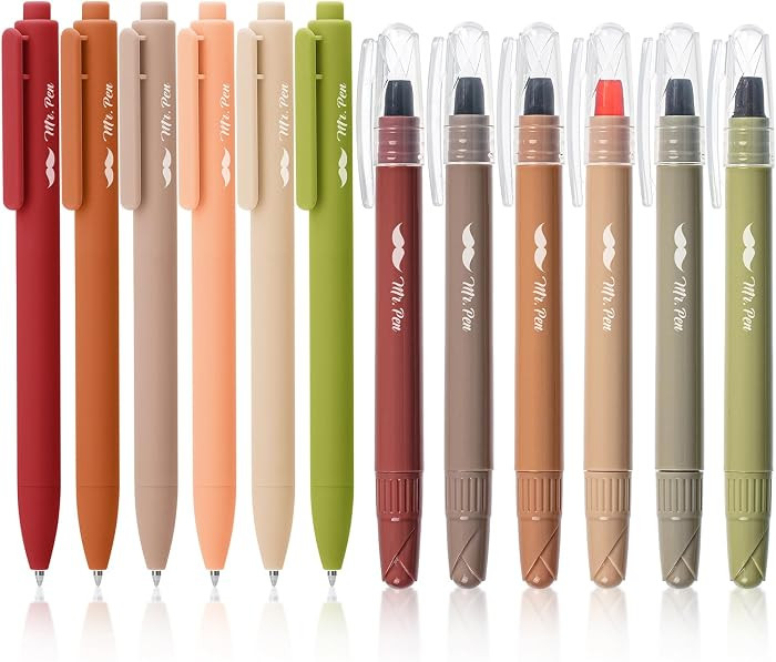 Mr. Pen- Bible Gel Highlighters and Pens, 12 Pack, Earthy Colors No Bleed, Aesthetic Gel Pens, Bi... | Amazon (US)