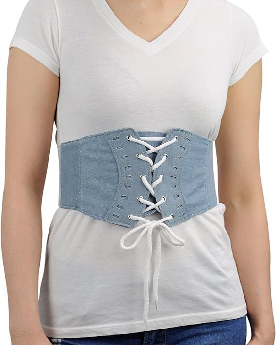NYFASHION101 Women's Denim Lace-Up Corset Stretch Waist Belt | Amazon (US)