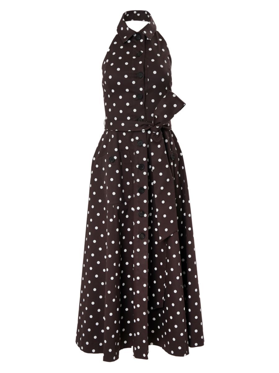 Cotton Polka-Dot Halter Midi-Dress | Saks Fifth Avenue