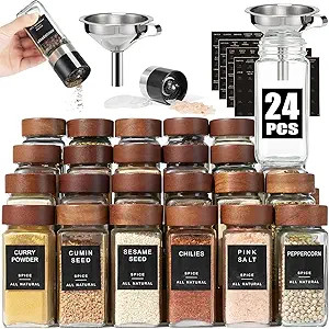 Glass Spice Containers for Kitchen: 24P 4oz Dishwasher Safe Jars | Amazon (US)