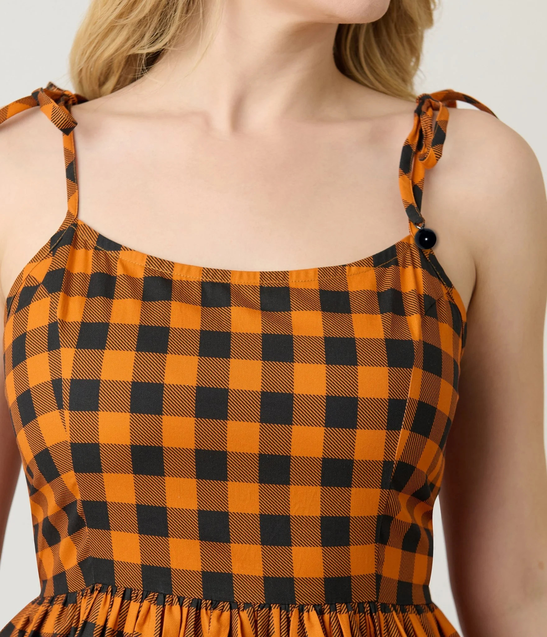 Unique Vintage Orange & Black Gingham Cotton Bobbie Swing Dress | UniqueVintage