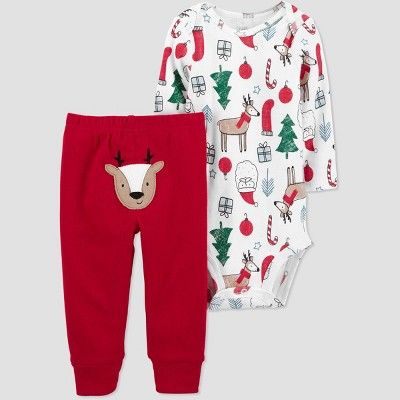 Baby 2pc Reindeer Top and Bottom Set - Just One You® made by carter's White/Brown/Red | Target