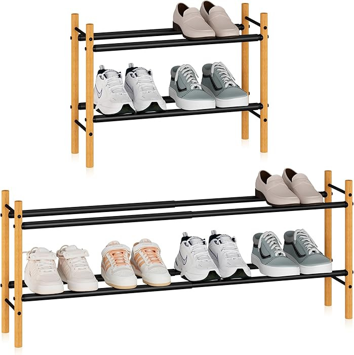 STORAGE MANIAC Expandable Shoe Rack, 8 Pairs Stackable Small Shoe Rack, Metal Adjustable Shoes Or... | Amazon (US)
