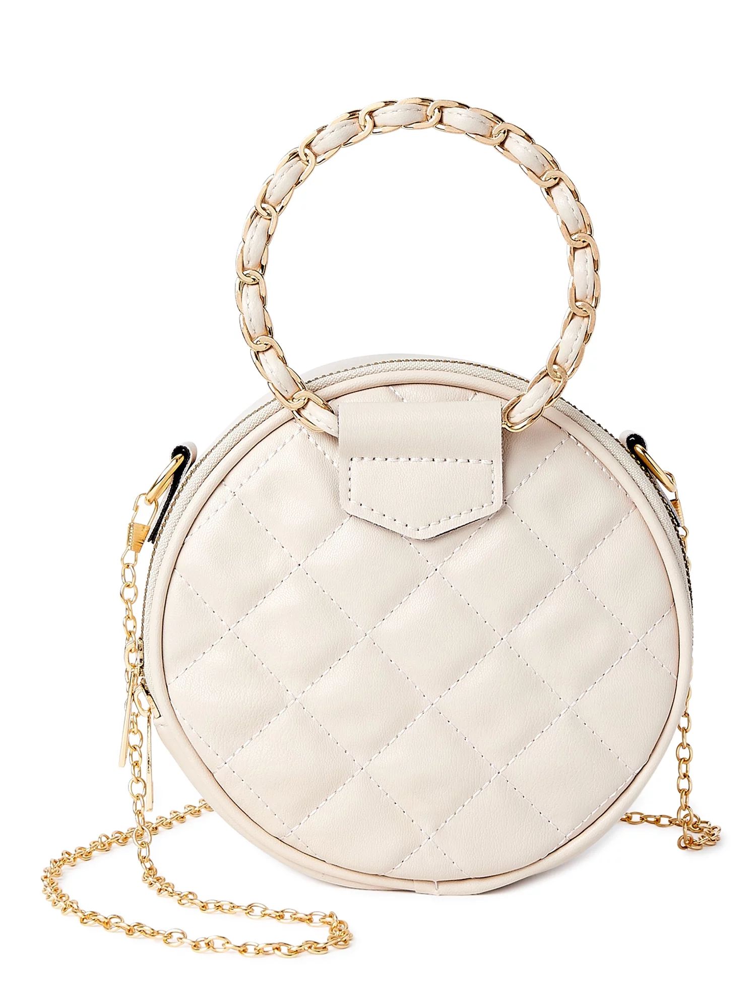 Jane & Berry Women's Round Quilted Faux Leather Crossbody Handbag Beige | Walmart (US)