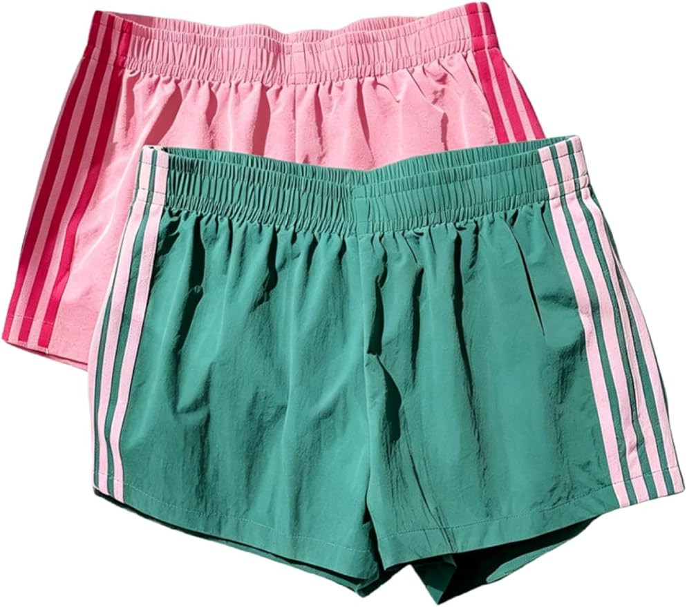 MakeMeChic Women's 2 Pack Striped Track Shorts Running Athletic Shorts | Summer, Workout, Shorts ... | Amazon (US)