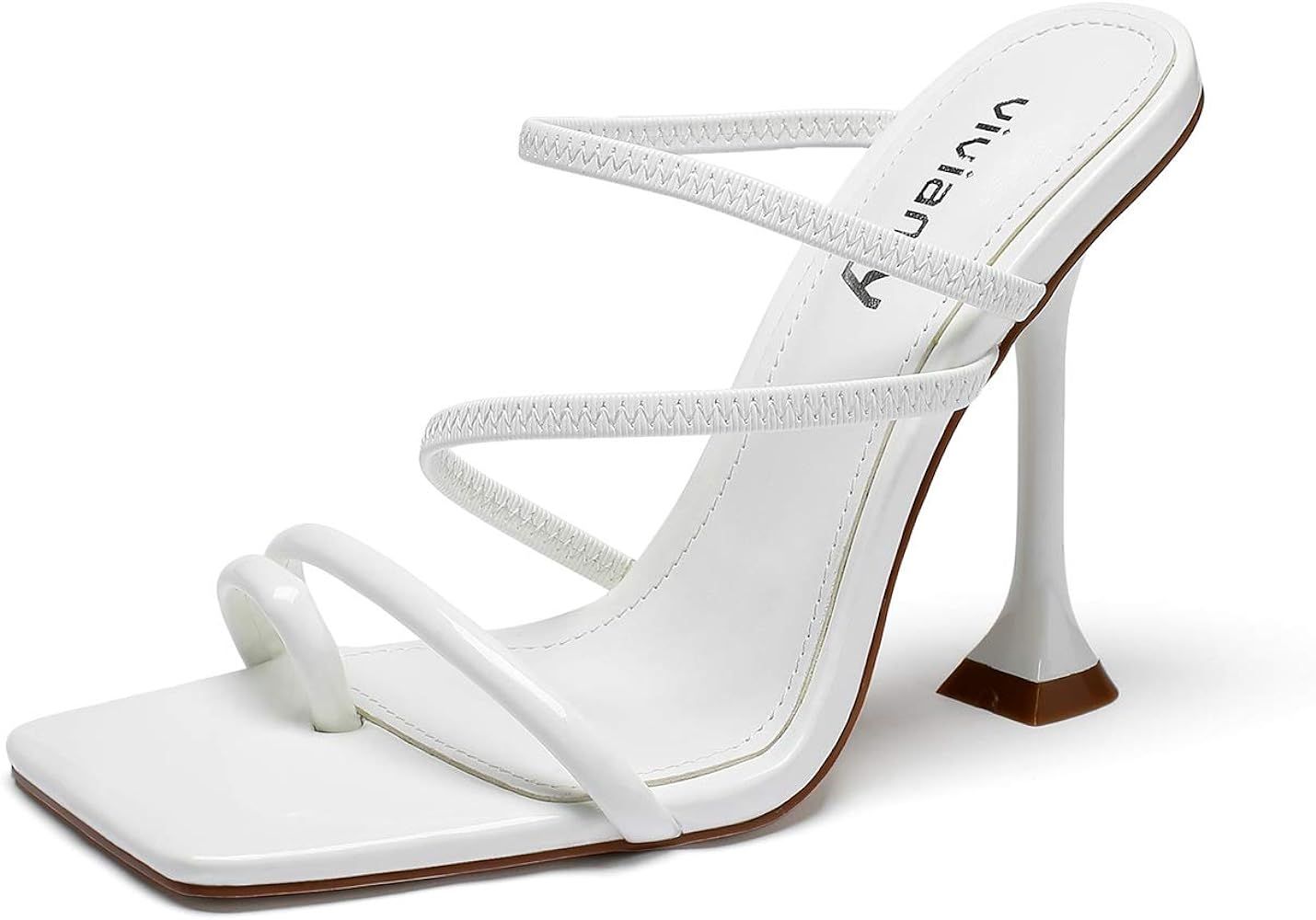 vivianly Women Square Toe Mules Sandals Toe Ring Stiletto Heels Dress Heels Slip on Slipper Party... | Amazon (US)