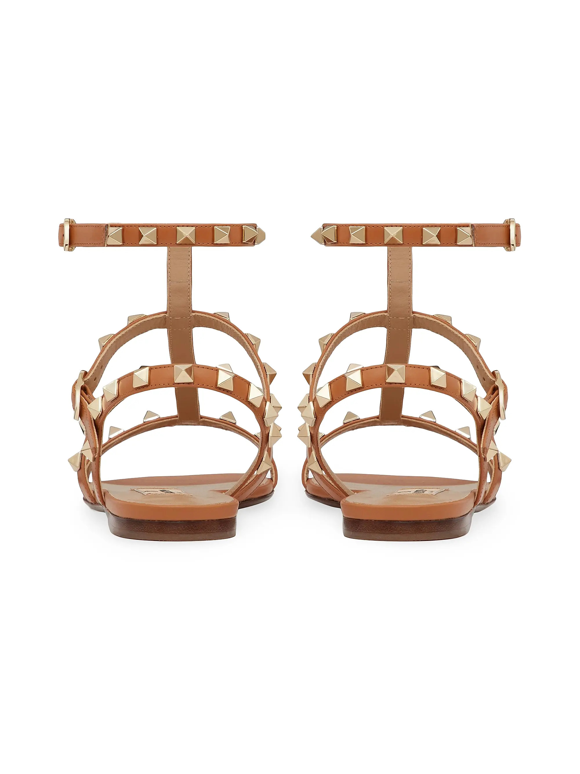 Rockstud Flat Calfskin Sandals With Straps | Saks Fifth Avenue