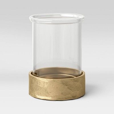 9" x 6" Glass and Metal Pillar Hurricane Candle Holder Gold - Threshold™ | Target