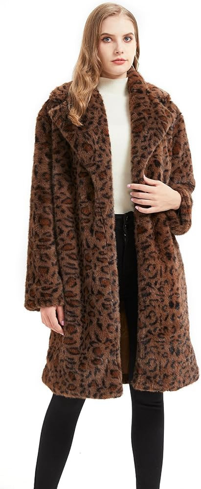 GRAN ORIENTE Luxury Winter Thickened Leopard Print Long Coats For Women,Faux Mink Fur Fluffy Tren... | Amazon (US)