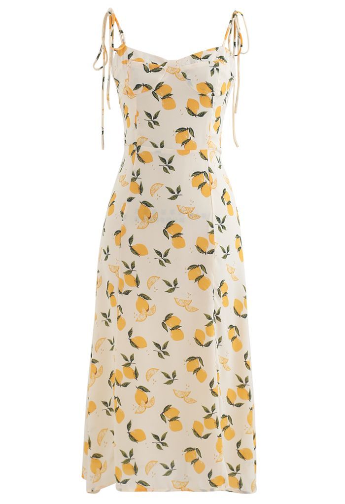 Lemon Print Sweetheart Self-Tie Cami Dress | Chicwish