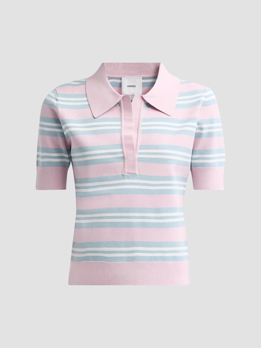 Women's Emma Striped Knit Polo Top - Blue Blush Stripe - Size Small | Saks Fifth Avenue