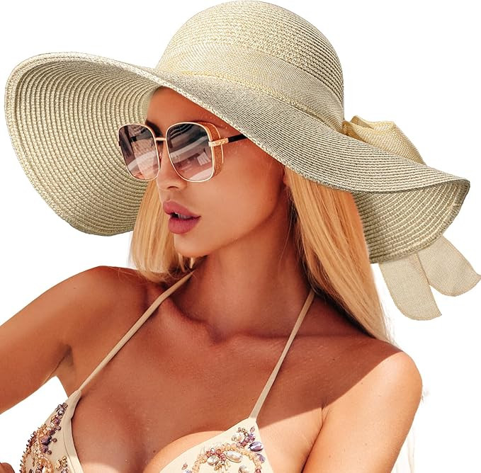 Beach Sun Hats for Women,Wide Brim Straw Hat Floppy Packable UPF 50+ UV Protection with for Summe... | Amazon (US)