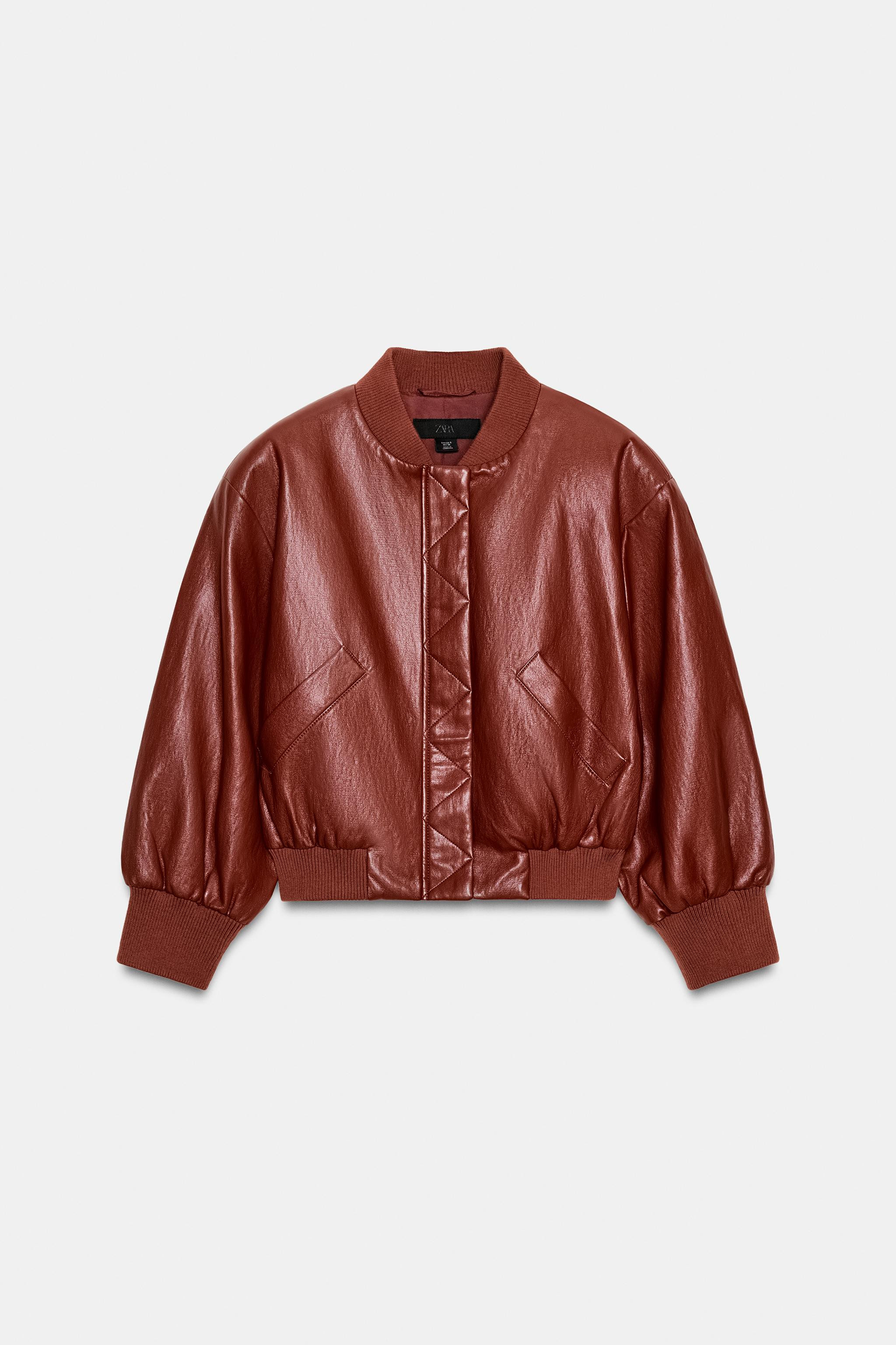 FAUX LEATHER SHOULDER PAD BOMBER JACKET | Zara US